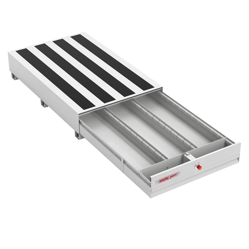Weather Guard 307-3-04 PACK RAT drawer unit in white with the drawer pulled fully open on its slides