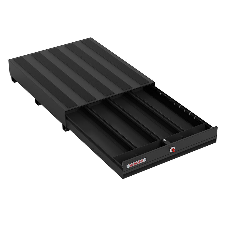 Weather Guard 308-5-04 PACK RAT drawer unit in black with the drawer pulled fully open on its slides