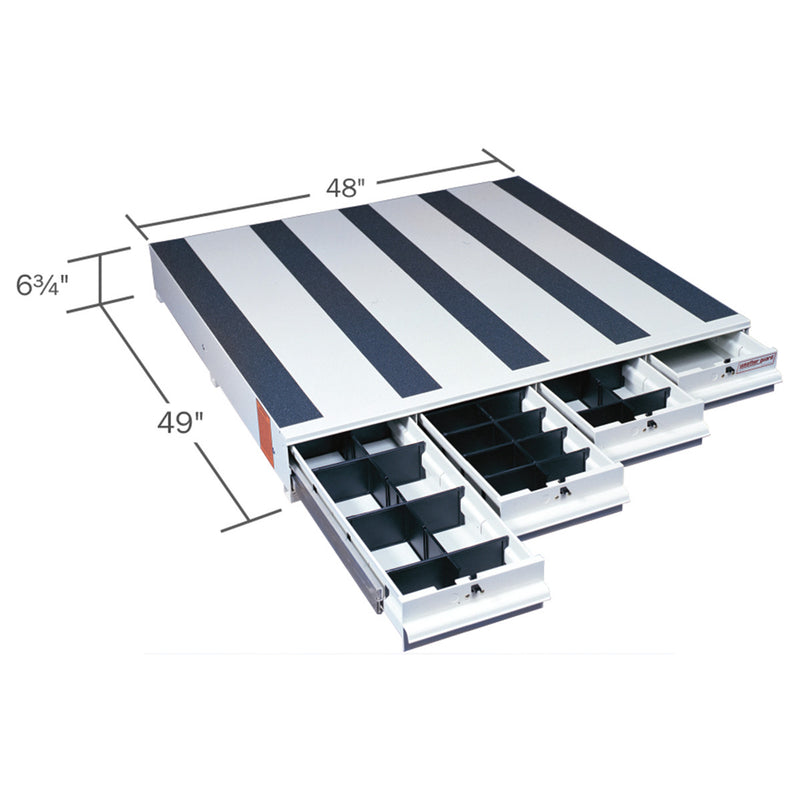 Dimensional drawing of the Weather Guard 318-3 drawer unit with measurement callouts