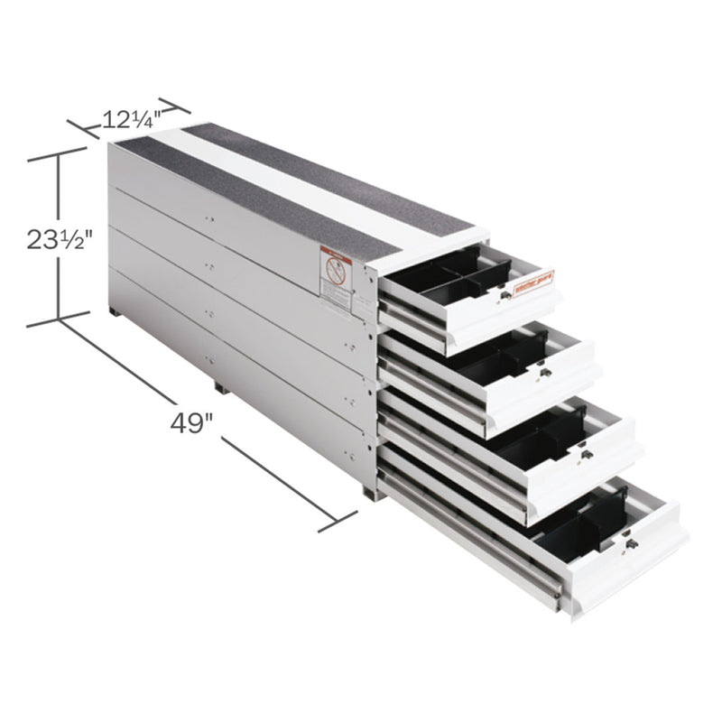 Dimensional drawing of the Weather Guard 328-3 drawer unit with measurement callouts