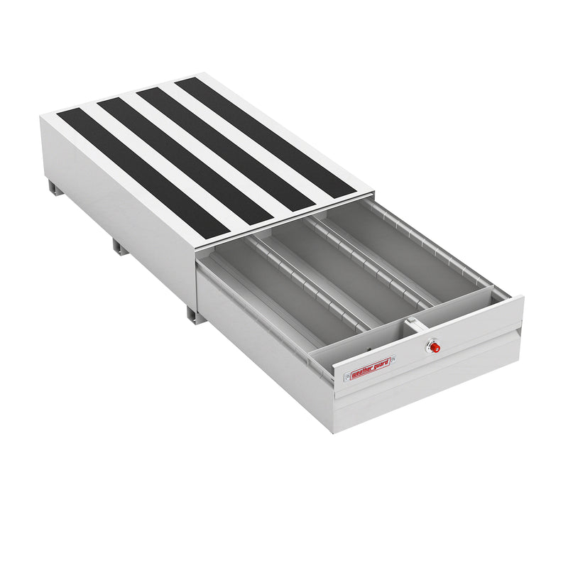 Weather Guard 337-3-04 PACK RAT drawer unit in white with the drawer pulled fully open on its slides