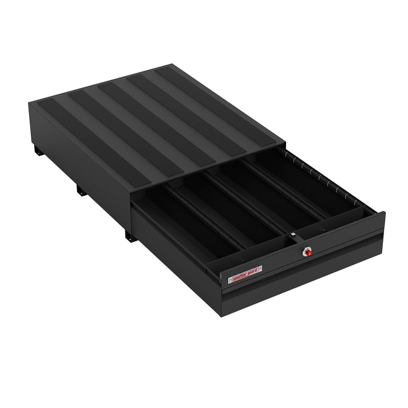 Weather Guard 338-5-04 PACK RAT drawer unit in black with the drawer pulled fully open on its slides