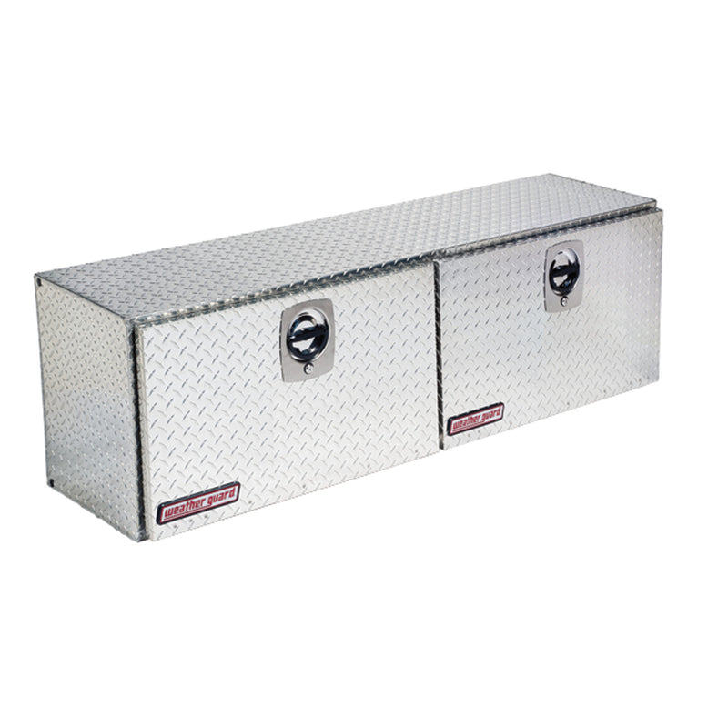 Weather Guard 365-0-02 Super-Side box in bright aluminum diamond plate, front three-quarter studio view with the doors closed