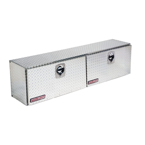 Weather Guard 372-0-02 Hi-Side box in bright aluminum diamond plate, front three-quarter studio view with the doors closed
