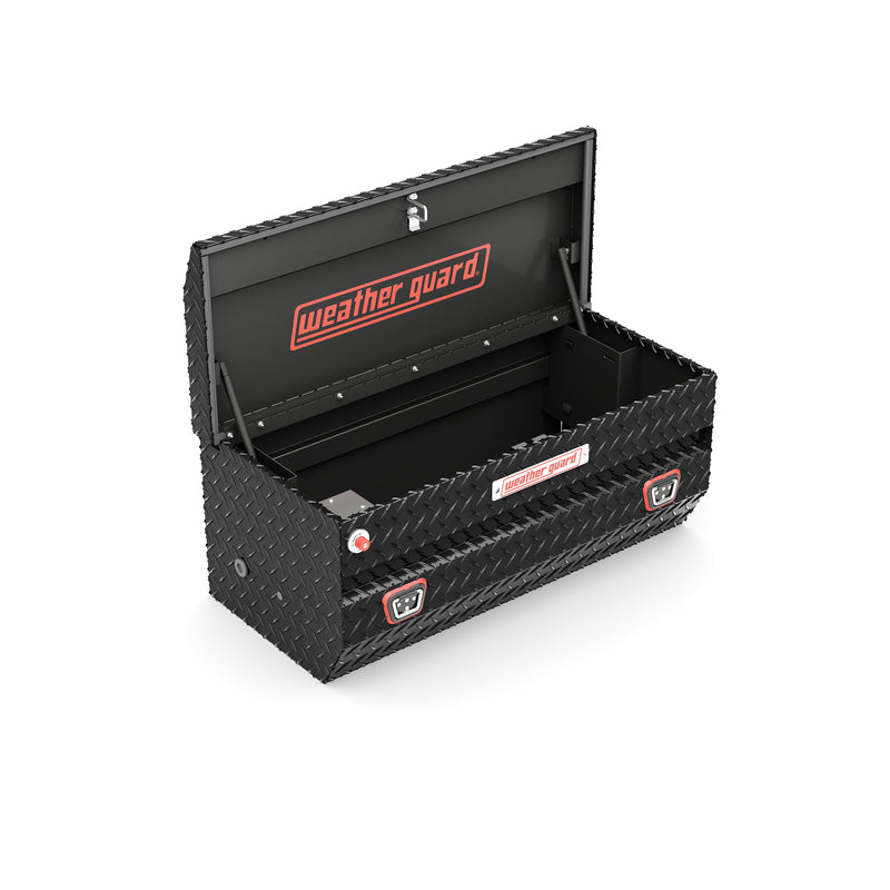 Weather Guard 614-5-04 All-Purpose Chest in gloss black, lid open, showing the interior floor and the full opening