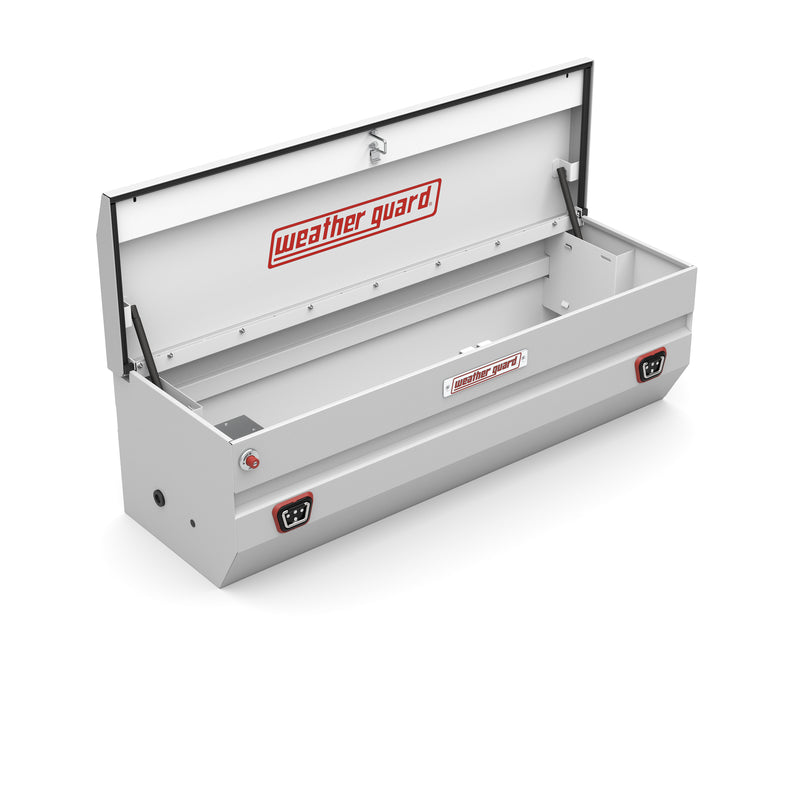 Weather Guard 635-3-04 All-Purpose Chest in brite white, lid open, showing the interior floor and the full opening