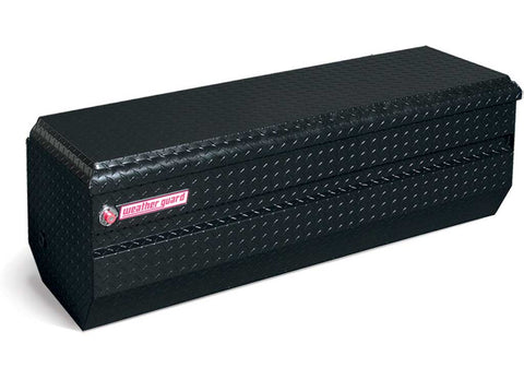 Weather Guard 664-5-01 aluminum All-Purpose Chest in gloss black diamond plate, closed, front three-quarter studio view