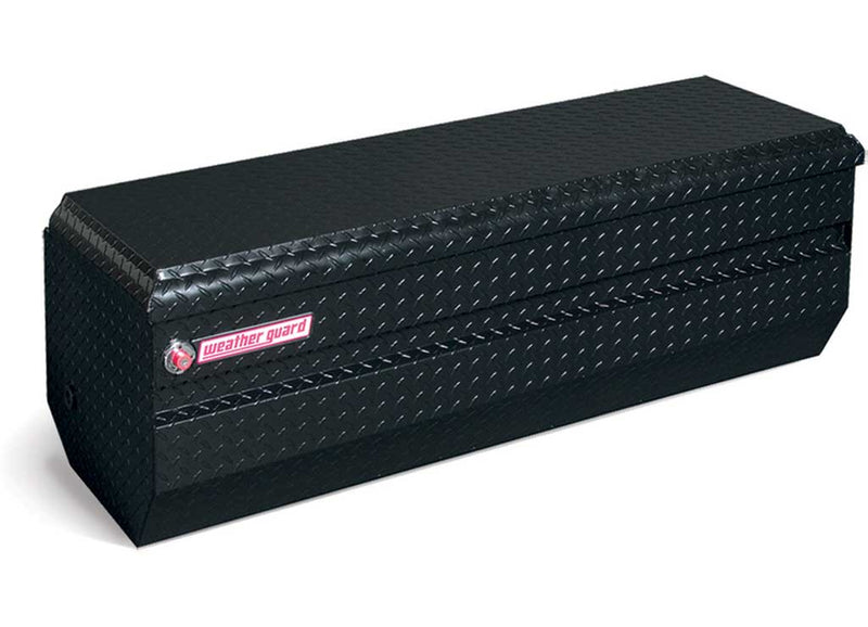 Weather Guard 664-5-01 aluminum All-Purpose Chest in gloss black diamond plate, closed, front three-quarter studio view