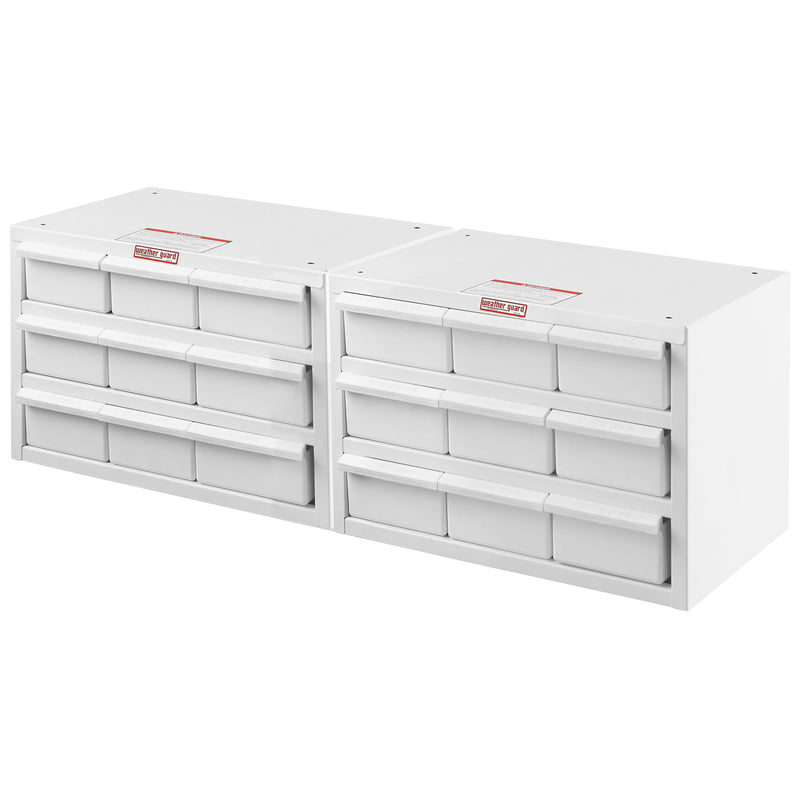 Weather Guard white steel parts cabinet with 18 bins