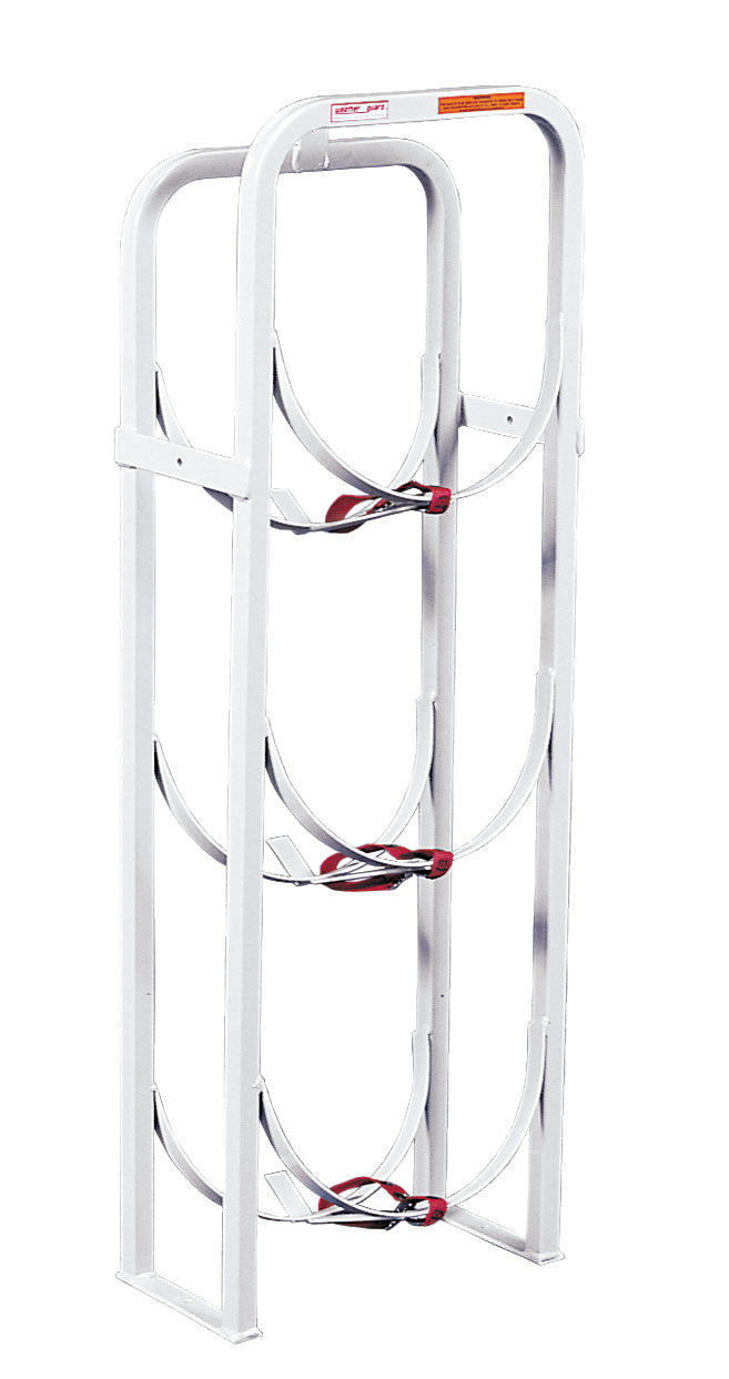 Weather Guard white steel refrigerant tank rack with straps