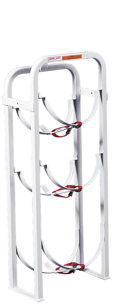 Weather Guard white steel refrigerant tank rack with straps
