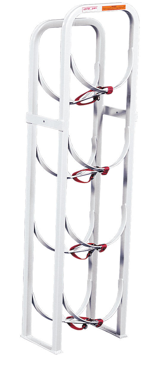 Weather Guard white steel refrigerant tank rack with straps
