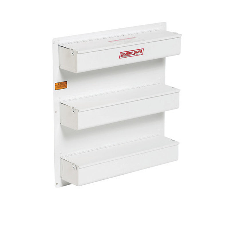Weather Guard white steel van door organizer with three closed trays