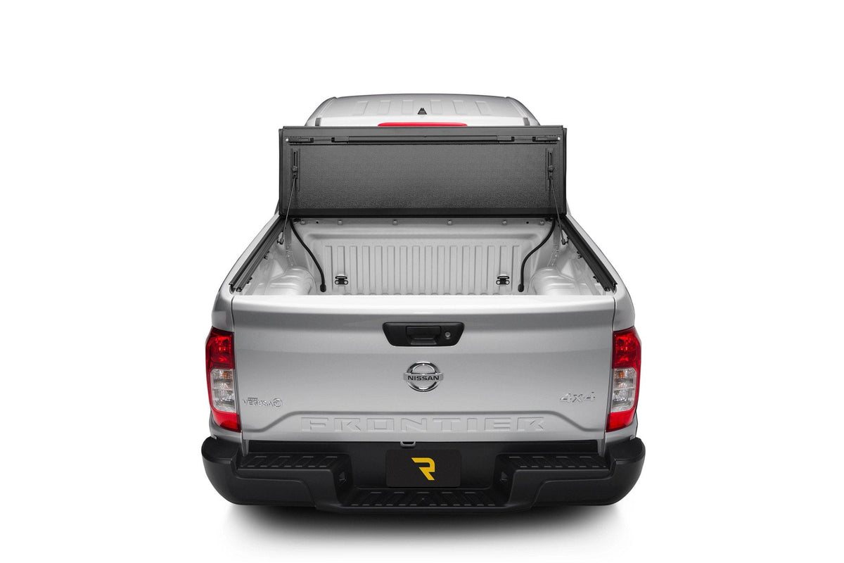 BAKFlip G2 hard folding tonneau cover folded open on a 2022 Nissan Frontier