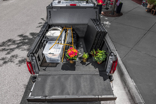 2024 Ford F-150 with a BAKFlip MX4 folded against the cab and the bed open