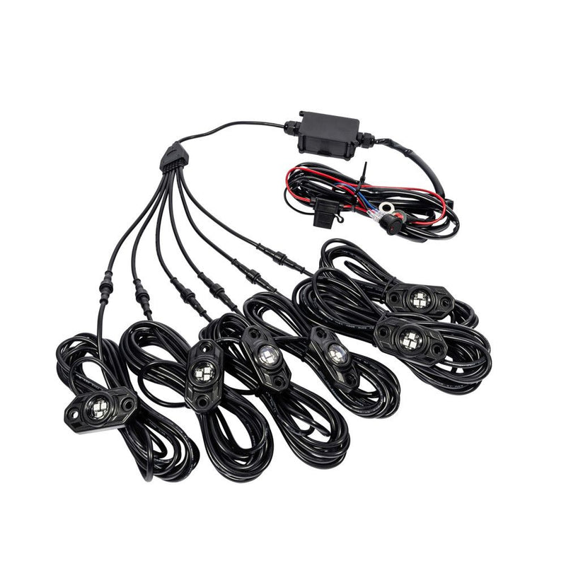 KC HiLiTES C-RGB Multi-Color Rock Light Kit, six rock light pods with leads and control box