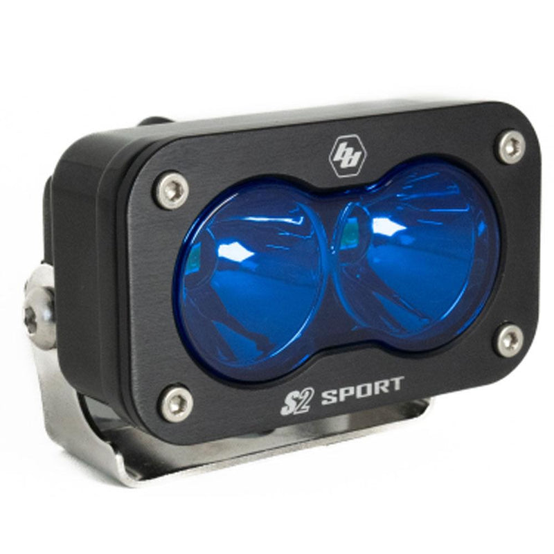 Baja Designs S2 Sport Black LED Auxiliary Light Pod, with Spot pattern and Blue lens, studio photo