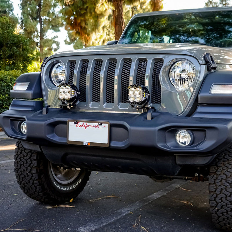 Baja Designs LP4 Pro Bumper Light Kit for 2018-2026 Jeep Wrangler JL / 2020-2026 Gladiator JT (OE plastic bumper), shown installed on a vehicle