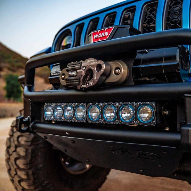 KC HiLiTES FLEX ERA LED Light Bar 10" Cover & Shield, FLEX ERA light bar in a Jeep winch bumper