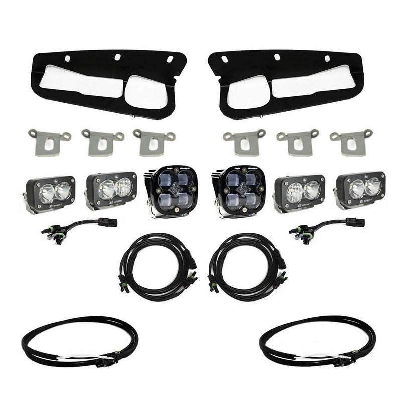 Baja Designs Squadron SAE/Dual S2 Sport Steel Bumper Fog Pocket Light Kit for 2021-2026 Ford Bronco (incl. 2022-2026 Bronco Raptor), steel bumper, with Clear lens and Upfitter wiring type, studio photo
