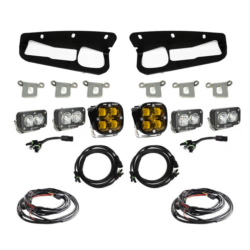 Baja Designs Squadron SAE/Dual S2 Sport Steel Bumper Fog Pocket Light Kit for 2021-2026 Ford Bronco (incl. 2022-2026 Bronco Raptor), steel bumper, with Baja Amber lens and Toggle wiring type, studio photo