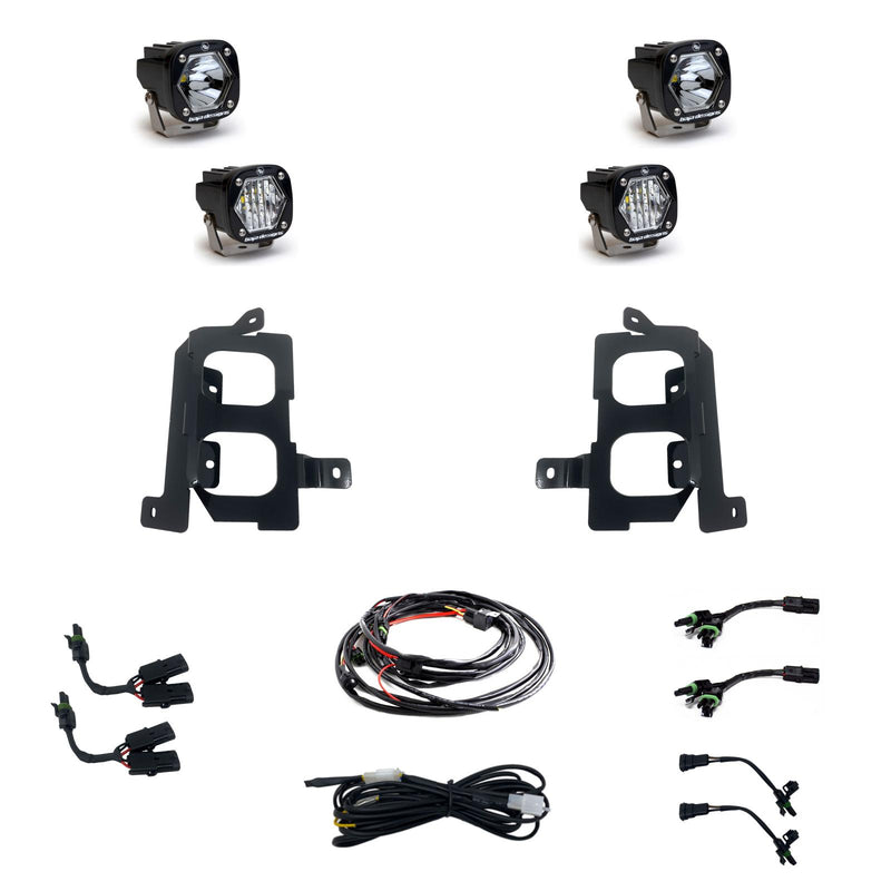 Baja Designs S1 Dual Fog Pocket Light Kit for 2019-2022 GMC Sierra 1500, with Clear/Clear lens, studio photo