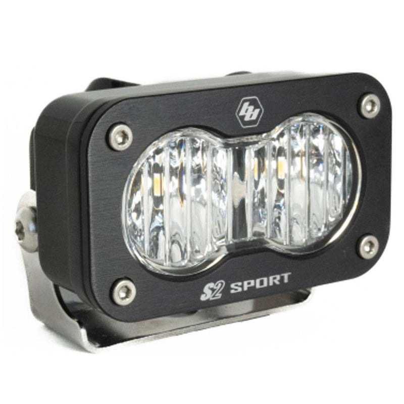 Baja Designs S2 Sport Black LED Auxiliary Light Pod, with Wide Cornering pattern and Clear lens, studio photo