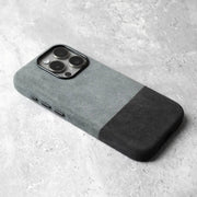 Alcantara Elegance Premium iPhone Case dual light gray back side view textured surface