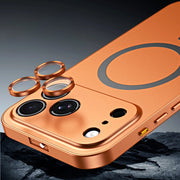 Aluminum Luxe Premium iPhone Case Snap Lock Feature close up camera lens protectors cosmic orange case