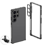 Aurum Shield Aluminum Metal Bumper Case Luxe Finish Samsung S25 Ultra black vent exploded view clasp detail