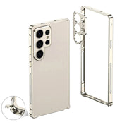 Aurum Shield Aluminum Metal Bumper Case Luxe Finish Samsung S25 Ultra silver vent exploded view clasp detail