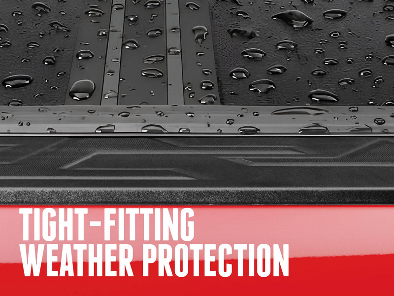 BAKFlip G2 hard folding tonneau cover surface beading water to show weather protection