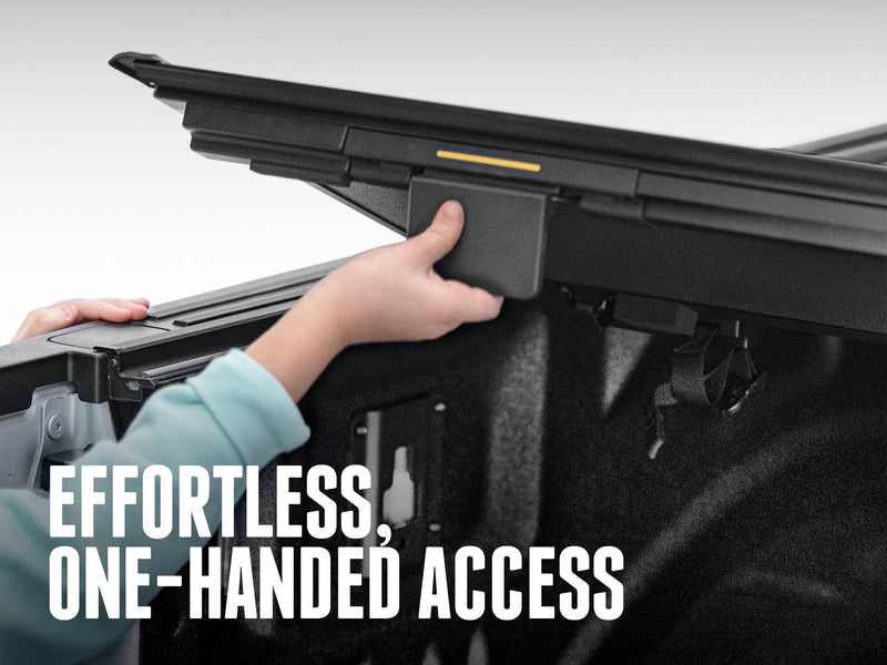 BAKFlip MX4 EZ-Lift paddle handle raising the cover with one hand