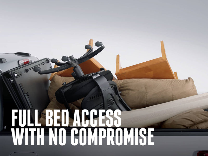 BAKFlip MX4 TS folded open for full bed access with furniture and cargo loaded