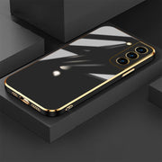 Luxe Horizon Premium Samsung Case Sleek Matte Finish black gold trim s25 case angled view