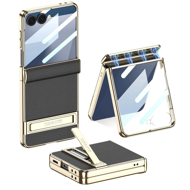 Luxe Shield Slim Hard Samsung Case Kickstand galaxy z flip 7 black gold frame kickstand multiple views
