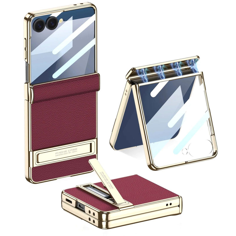 Luxe Shield Slim Hard Samsung Case Kickstand galaxy z flip 7 red gold frame kickstand multiple views
