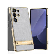 Luxe Shield Slim Hard Samsung Case Kickstand gray brushed case gold trim kickstand