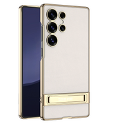Luxe Shield Slim Hard Samsung Case Kickstand gray textured case gold trim kickstand