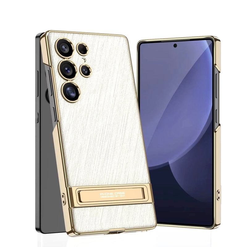 Luxe Shield Slim Hard Samsung Case Kickstand white brushed case gold trim kickstand