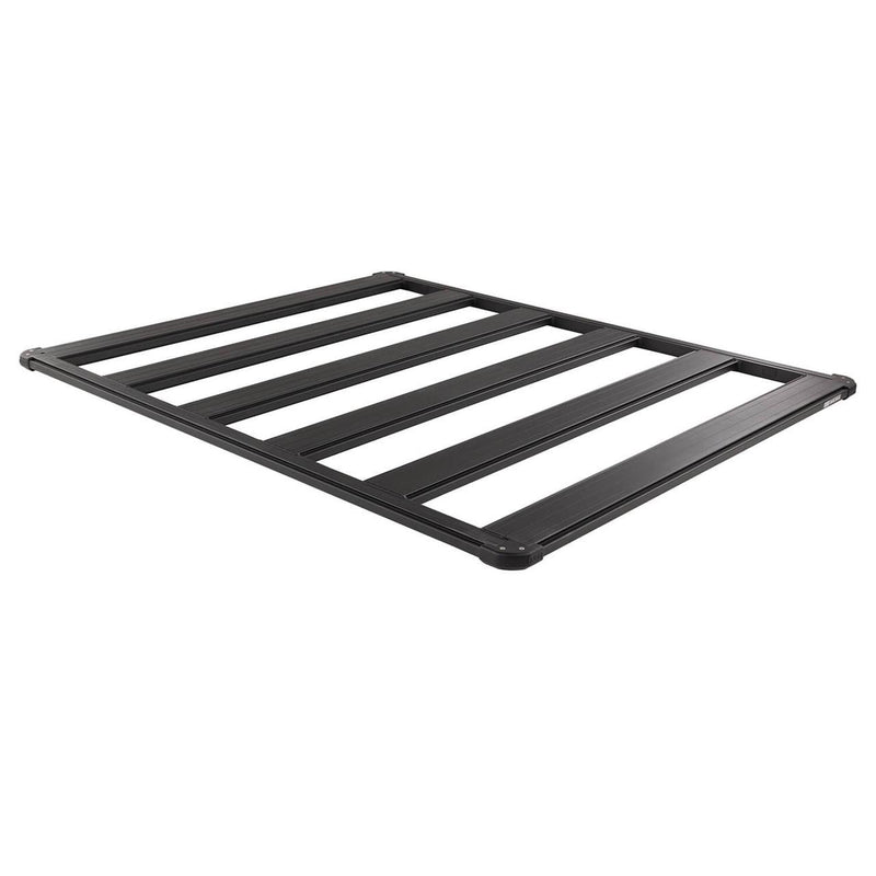 ARB BASE Rack aluminum roof rack platform on white, angled view showing six black cross beams and the perimeter dovetail rail