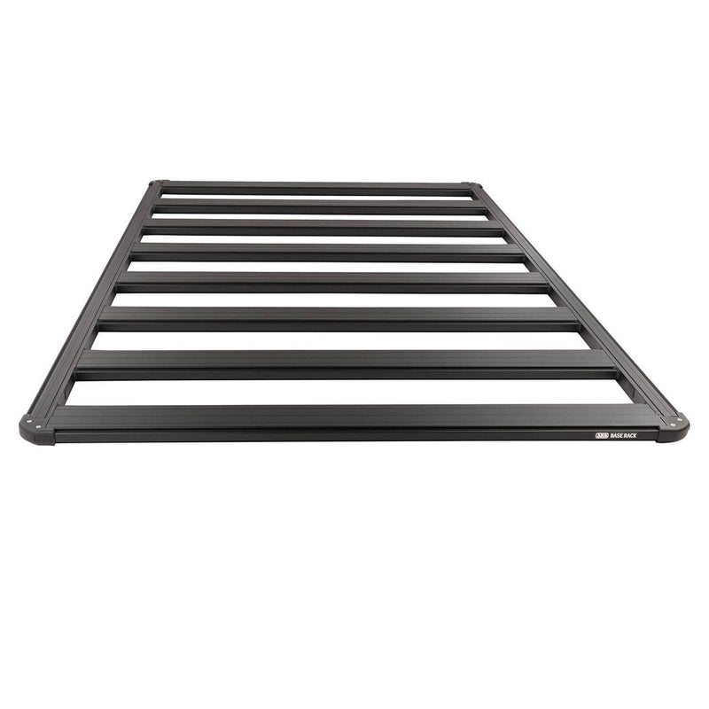 Front elevation of the long ARB BASE Rack platform showing eight cross beams and the ARB BASE RACK badge on the end rail