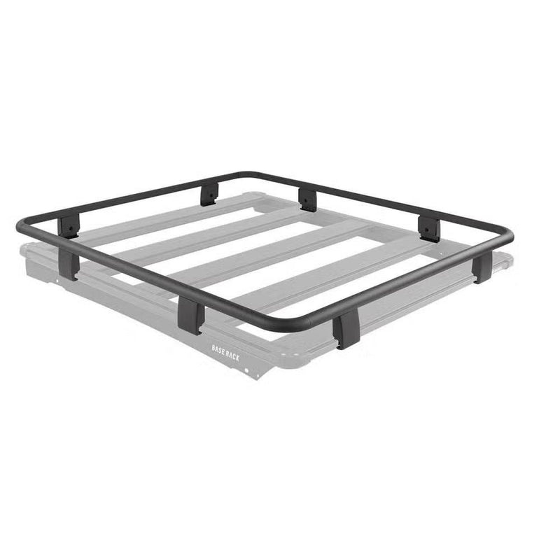 ARB BASE Rack guard rail shown in black on a ghosted grey rack outline, running continuously around all four sides of the rack