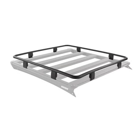 ARB BASE Rack guard rail shown in black on a ghosted grey rack outline, running continuously around all four sides of the rack