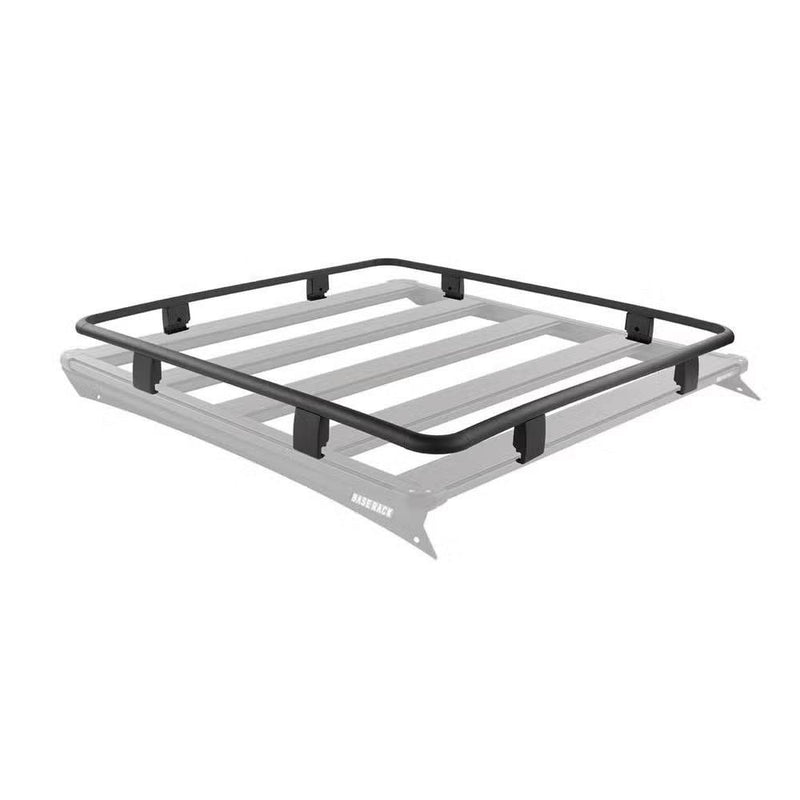 ARB BASE Rack guard rail shown in black on a ghosted grey rack outline, running continuously around all four sides of the rack