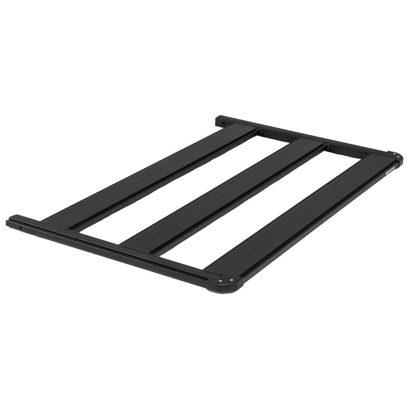 Angled view of the ARB BASE Rack modular platform section showing the dovetail rail running around the perimeter of the half deck