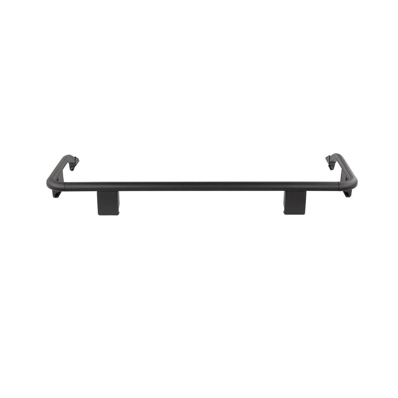 Front elevation of the ARB BASE Rack quarter guard rail showing the tube profile and the cast aluminum clamp feet