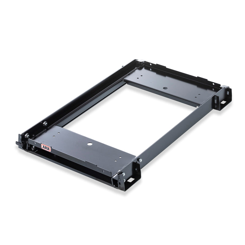 ARB Classic fridge slide 10900022 black steel frame on its own, showing the tray, runners and multi position latch
