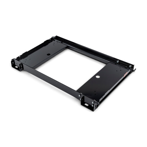 ARB Elements fridge slide 10900040, black steel frame viewed from above showing the open rectangular base, twin runner rails, corner mounting feet and the ARB badge