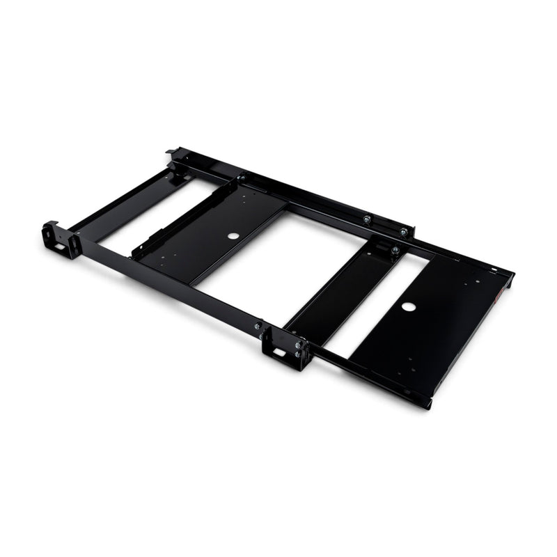 ARB Elements fridge slide shown from the opposite corner, with the runner rails and mounting foot brackets visible